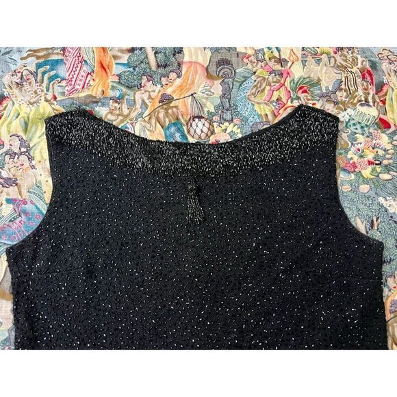 Vintage 1960s Mod Black Sparkly Beaded Tassel Sleeveless Sweater Sz S/M - Picture 6 of 6
